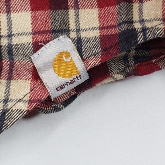 Carhartt Size Medium Plaid Relaxed Fit Long Sleeve Button Shirt Cotton Red - Picture 4 of 12